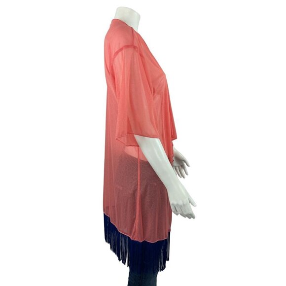 LuLaRoe Monroe Fringe Kimono Small Peach Sheer Open Front Short Sleeve - Picture 2 of 7